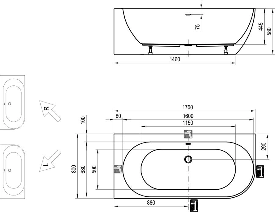 Ванна пристенная угловая Ravak Freedom Left 170x80 — 2