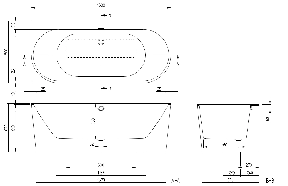 Ванна пристенная Villeroy&Boch Oberon 2.0 Sp 1800x800 Quaryl