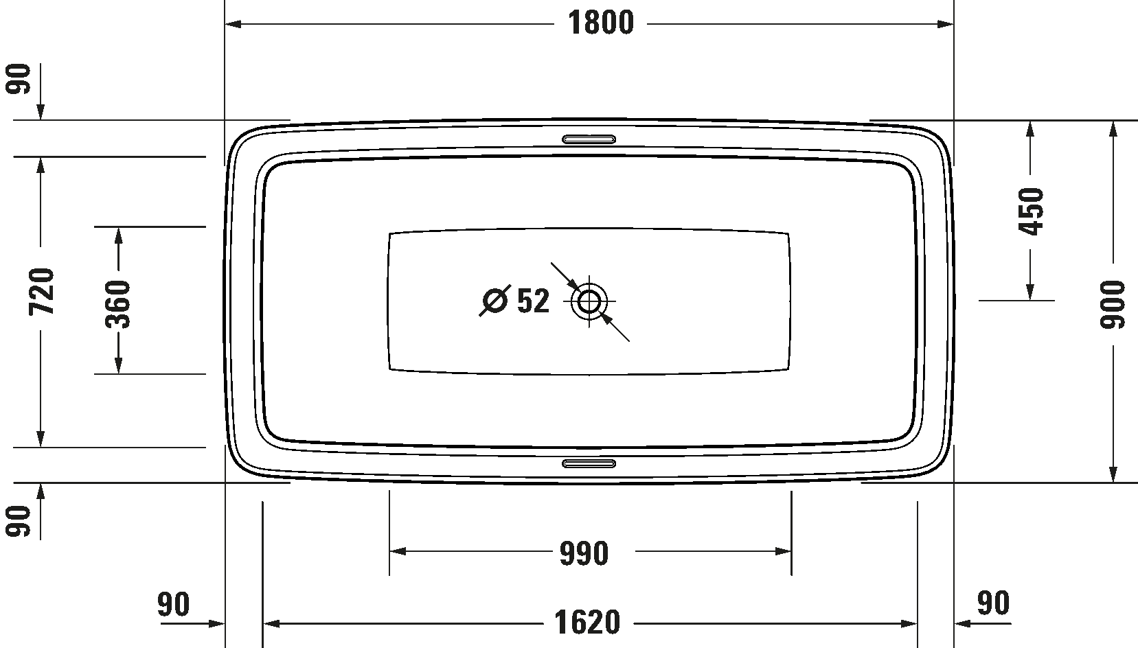 Ванна Freestanding Duravit Bento Starck Box 180x90