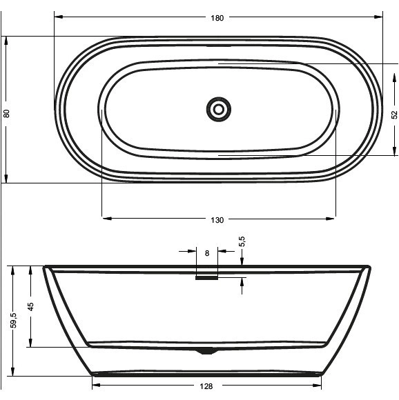 Cada Freestanding Riho Inspire 180x80 (suport + sifon) B085001005 — vedere 6