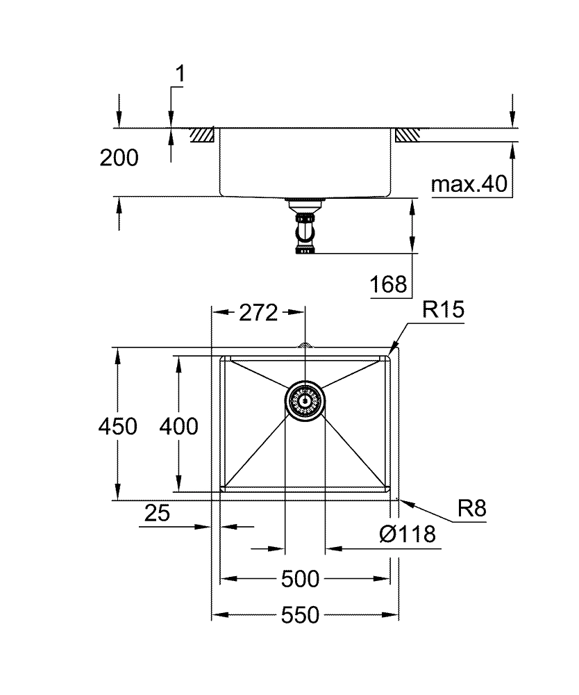 Chiuveta bucatarie Grohe K700U 544x444 21574SD1 — 3