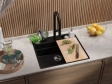 Гранитная кухонная мойка Primagran New York Multispace Black + аксессуары 580x530