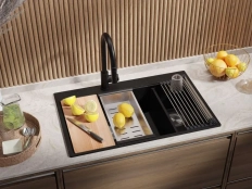 Chiuveta granit Primagran Oslo Duo Top Black metalic + accesorii 780x530
