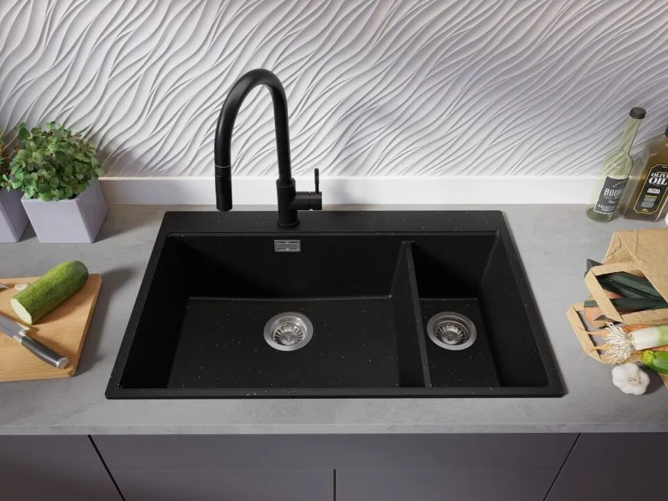 Chiuveta granit Primagran Oslo Duo Top Black metalic + accesorii 780x530 — 5