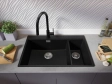 Гранитная кухонная мойка Primagran Oslo Duo Top Black metalic + аксессуары 780x530