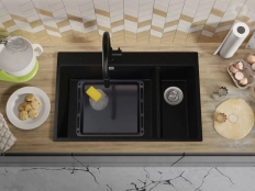 Chiuveta granit Primagran Oslo Duo Top Black metalic + accesorii 780x530