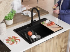 Chiuveta granit Primagran Oslo Pocket Multilevel Black + accesorii 780x530