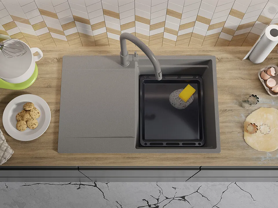 Chiuveta granit Primagran San Francisco Grey + accesorii 780x500 — 2