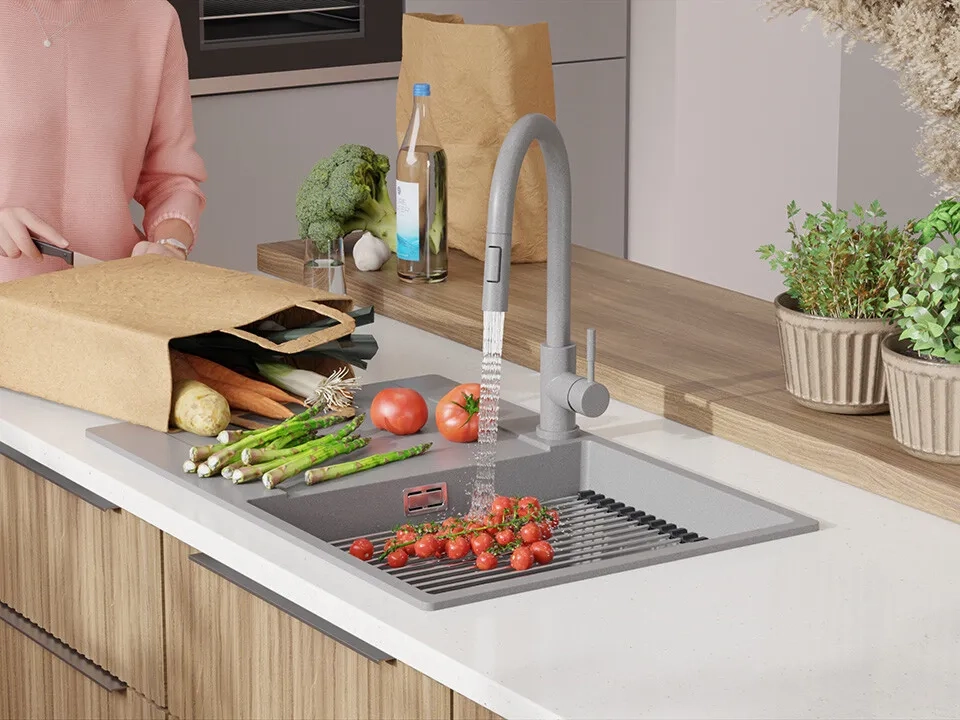 Гранитная кухонная мойка Primagran San Francisco Grey + аксессуары 780x500