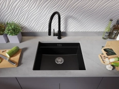 Chiuveta granit sub blat Primagran Prague Black + accesorii 470x560