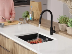 Chiuveta granit sub blat Primagran Prague Black + accesorii 470x560