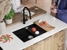 Chiuveta granit sub blat Primagran Prague Black + accesorii 470x760
