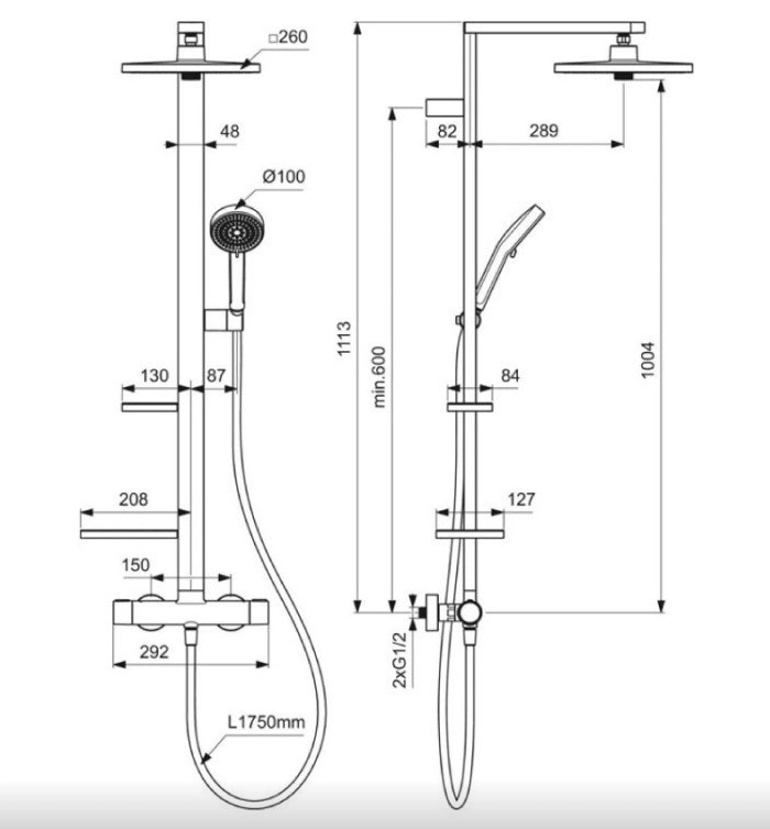 Душевая система термостатическая квадратная Ideal Standard ALU+ Rose