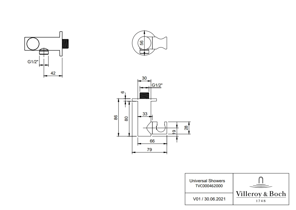 Шланговое подключение с держателем 1/2 Villeroy&Boch