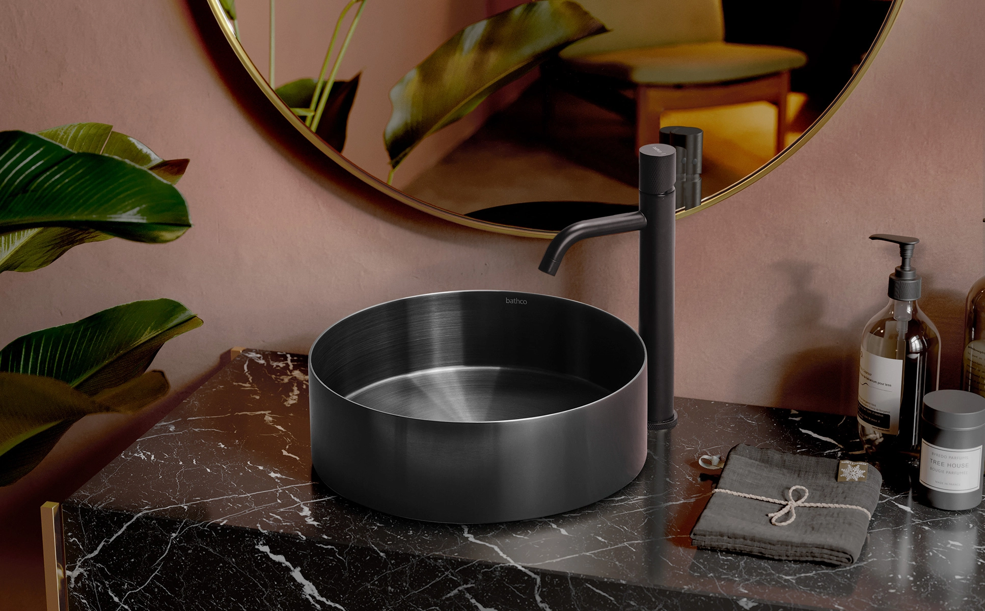 Умывальник накладной Bathco Detroit Round d.380 Gunmetal — 2