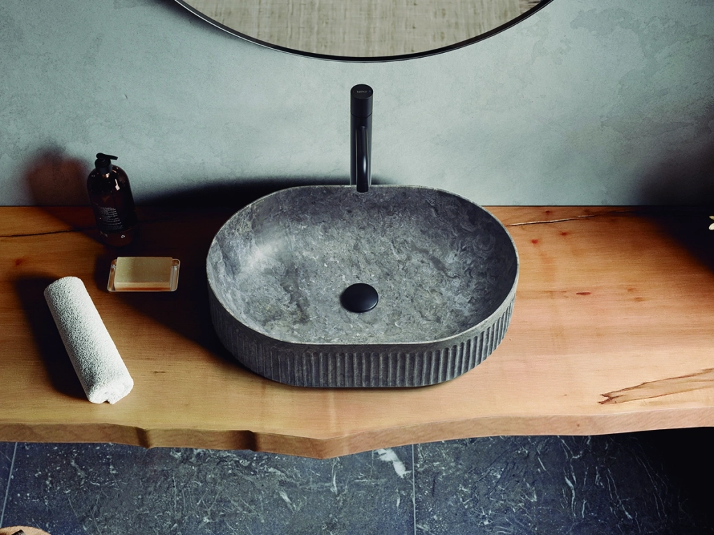 Lavoar pe blat Bathco Striae Oval 580x380 Grey