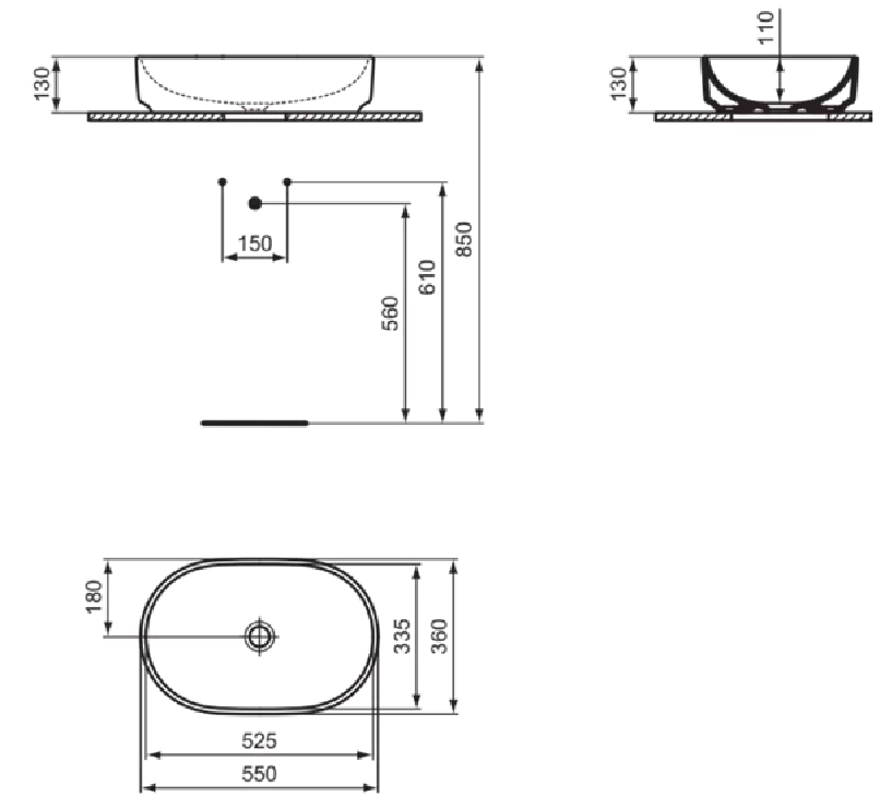 Умывальник накладной Ideal Standard i.Life B Oval 55x36cm