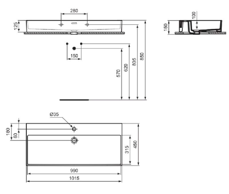 Умывальник накладной Ideal Standard Atelier Extra 101.5x45 cm — 3