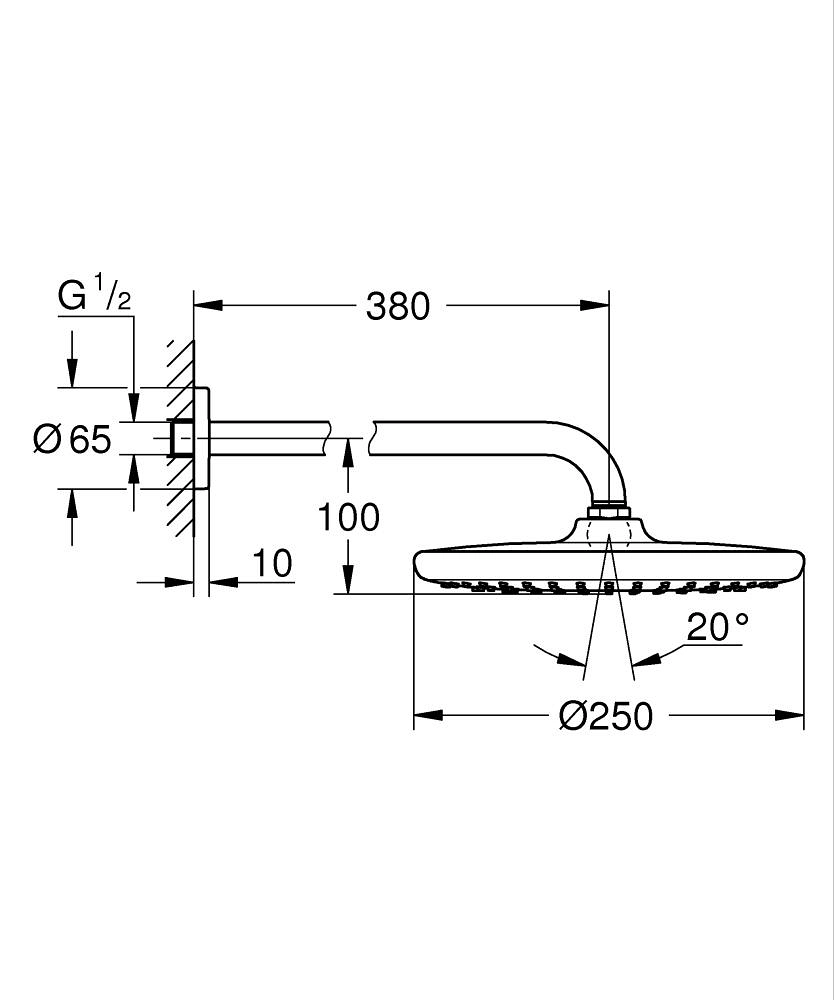 Pălărie duș cu braț Grohe Tempesta Round D.250 Black — 3