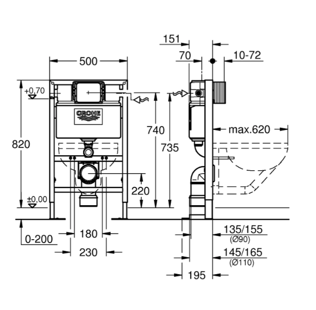 Инсталляция для подвесного унитаза Grohe Rapid SL 0.82 m — 2