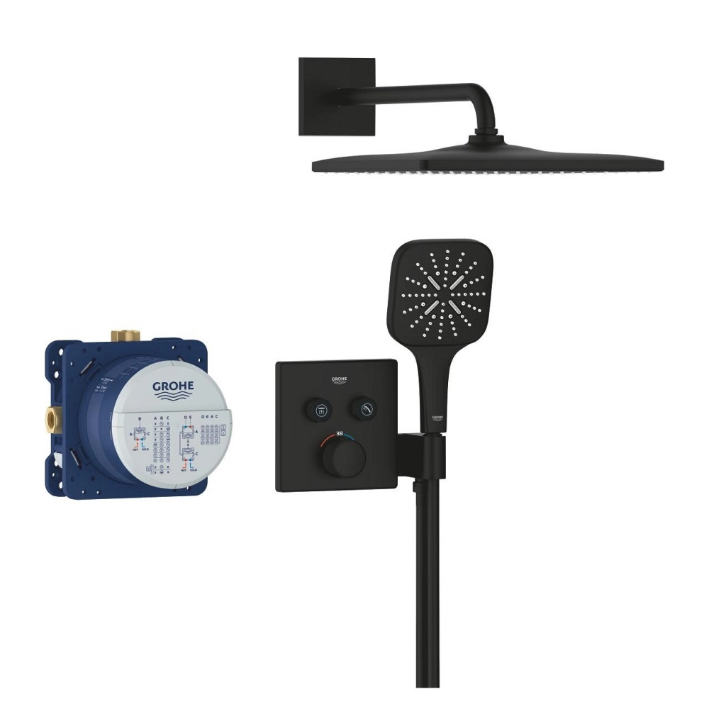 Душевой комплект термостатический Grohe Grohtherm Smartcontrol 310x310 Phantom Black + монтажный корпус — вид 2