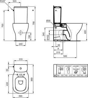 Унитаз напольный Ideal Standard Tesi BackToWall Aquablade